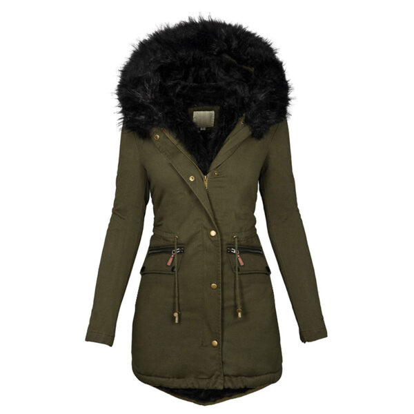 Women's Plush Hooded Parkas Winter Warm Thick Zip-up Jackets Casual
