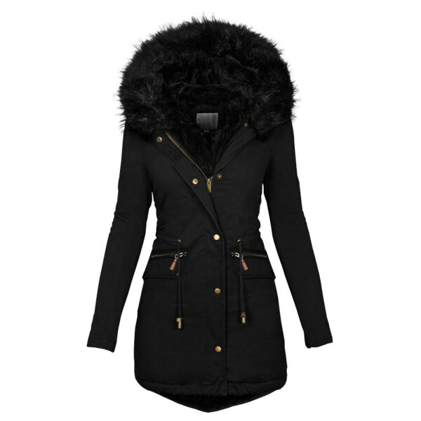 Women's Plush Hooded Parkas Winter Warm Thick Zip-up Jackets Casual