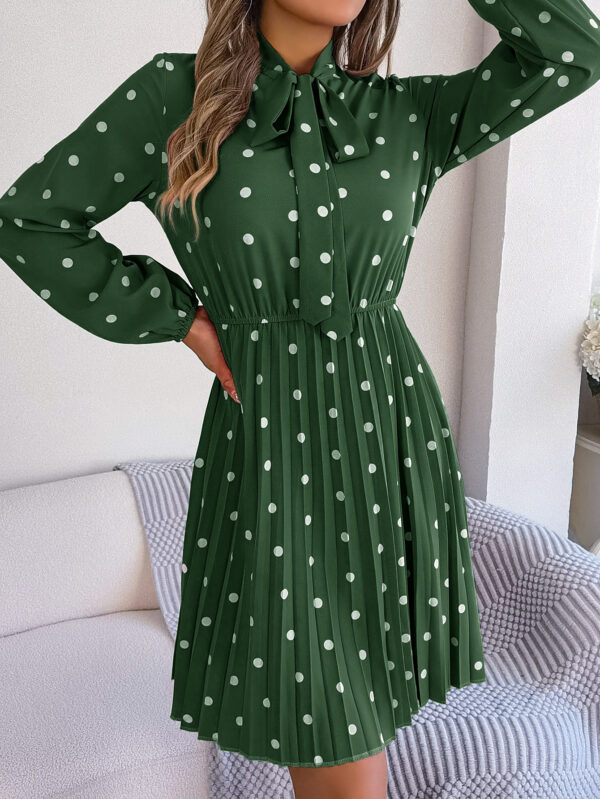 Women's Polka Dot Tie-waist Long Sleeve Pleated Maxi Dress Women's Polka Dot Tie-waist Long Sleeve Pleated Maxi Dress