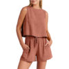 Women's Set Summer Sleeveless Tops and Drawstring Shorts Fashion Suit Women's Set Summer Sleeveless Tops and Drawstring Shorts Fashion Suit