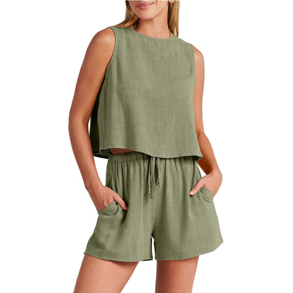 Women's Set Summer Sleeveless Tops and Drawstring Shorts Fashion Suit Women's Set Summer Sleeveless Tops and Drawstring Shorts Fashion Suit