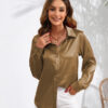 Women's Solid Color Satin Satin Long Sleeve Blouse
