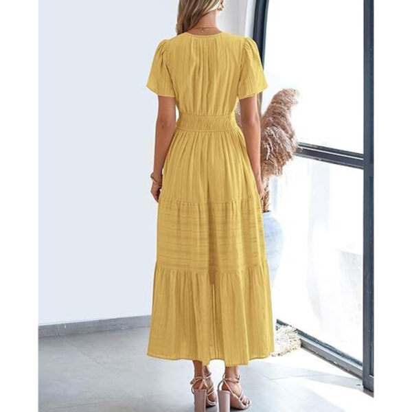 Women's Summer Short Sleeve V Neck Swing Dress Flowy Pleated Tiered Women's Summer Short Sleeve V Neck Swing Dress Flowy Pleated Tiered