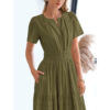 Women's Summer Short Sleeve V Neck Swing Dress Flowy Pleated Tiered Women's Summer Short Sleeve V Neck Swing Dress Flowy Pleated Tiered