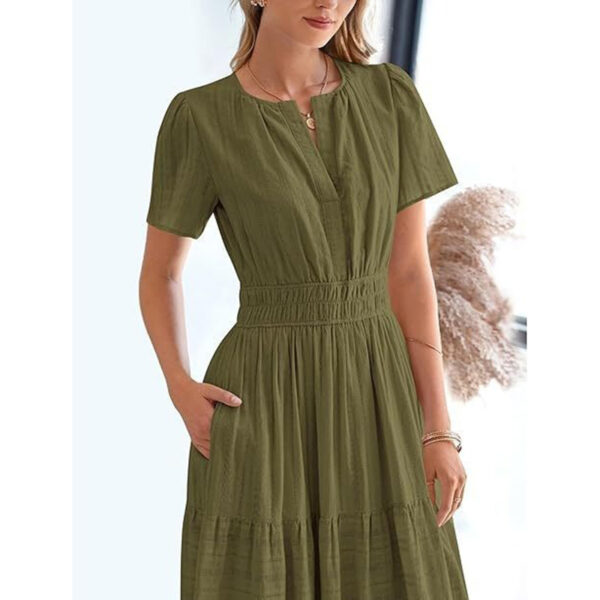 Women's Summer Short Sleeve V Neck Swing Dress Flowy Pleated Tiered Women's Summer Short Sleeve V Neck Swing Dress Flowy Pleated Tiered