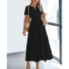 Women's Summer Short Sleeve V Neck Swing Dress Flowy Pleated Tiered Women's Summer Short Sleeve V Neck Swing Dress Flowy Pleated Tiered