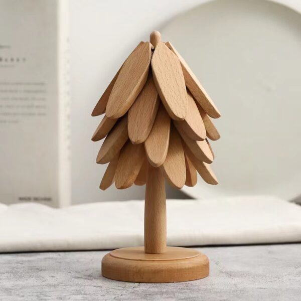 Wooden Christmas Tree Folding Coaster Black Walnut Thick Seat Adiabatic
