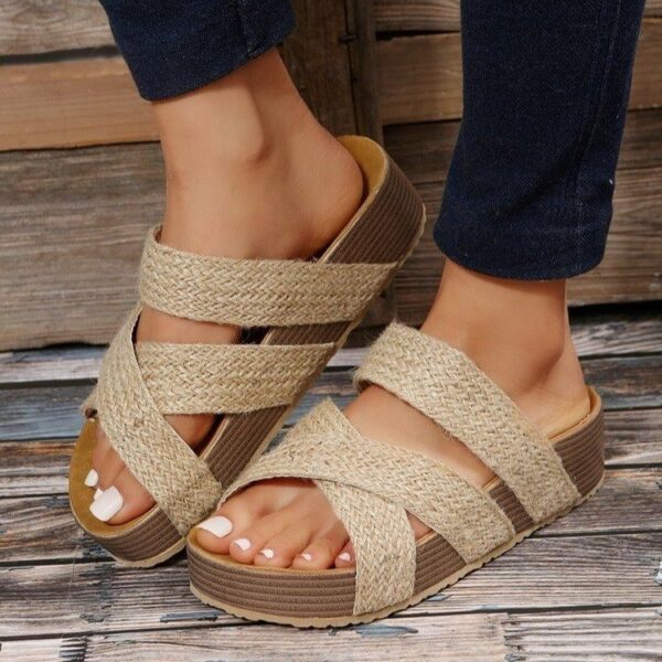 Woven Cross-strap Slippers Summer Platform Sandals Women Flat Beach