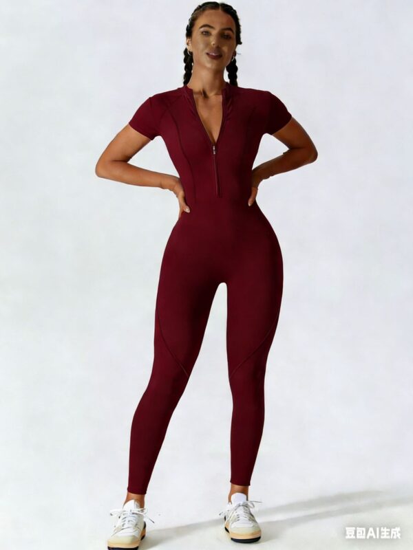 Zipper Short-sleeved Yoga Jumpsuit for Women Fitness Pants Sports